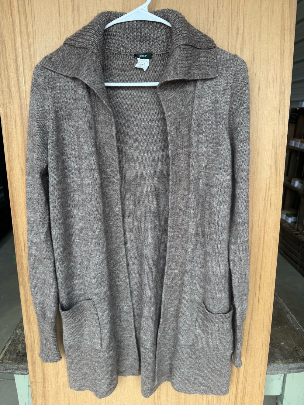 J. Crew Wool Blend Open-Front Long Cardigan in Heathered Brown